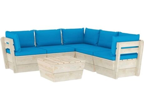 Vidaxl Conjunto de Jardim Lounge 3063532 (Azul - Madeira - 60x60x65 cm - 6 Peças)