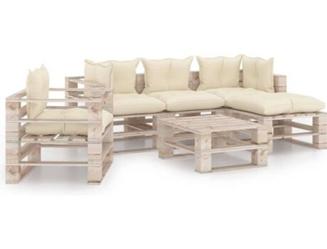 Vidaxl Conjunto Lounge Com Almofadão 3066193 (Creme - Madeira - 70 x 67.5 x 62 cm)