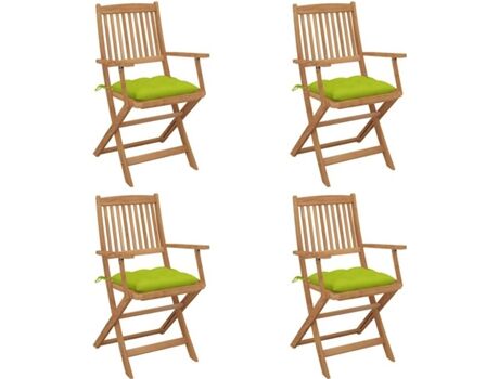 Vidaxl Conjunto 4 Cadeiras de Jardim Dobráveis c/Almofadas 3064643 (54x57x91 cm - Madeira de Acácia)