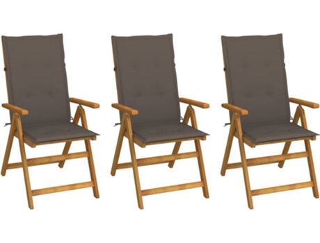 Vidaxl Conjunto 3 Cadeiras de Jardim Dobráveis c/Almofadas 3064097 (57x69x111 cm - Madeira)