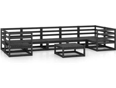 Vidaxl Conjunto de Jardim 8 Peças (Preto - Madeira - 70x70x67 cm)