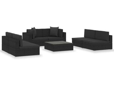 Vidaxl Conjunto de Jardim Lounge 47256 (Preto - Rattan Vime - 74x74x26 cm - 7 Peças)