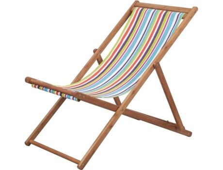 Vidaxl Cadeira de praia dobrável multicor tecido estrutura madeira