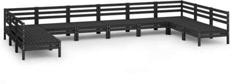 Vidaxl Conjunto de Jardim 10 Peças (Preto - Madeira - 63,5x63,5x62,5 cm)