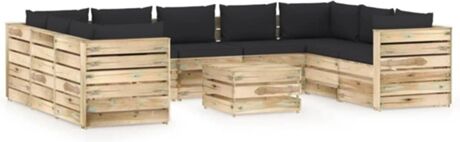 Vidaxl Conjunto Lounge Com Almofadão 3074766 (Castanho - Madeira - 69 x 70 x 66 cm)