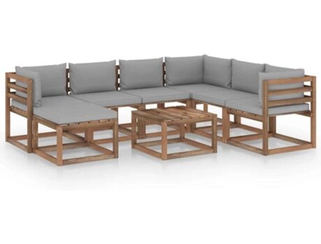 Vidaxl Conjunto de Jardim 8 Peças com Almofadas (Castanho - Madeira - 64x64x70 cm)