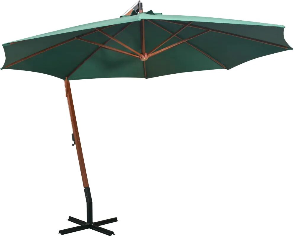 vidaXL Umbrelă de soare suspendată 350 cm, stâlp din lemn, verde