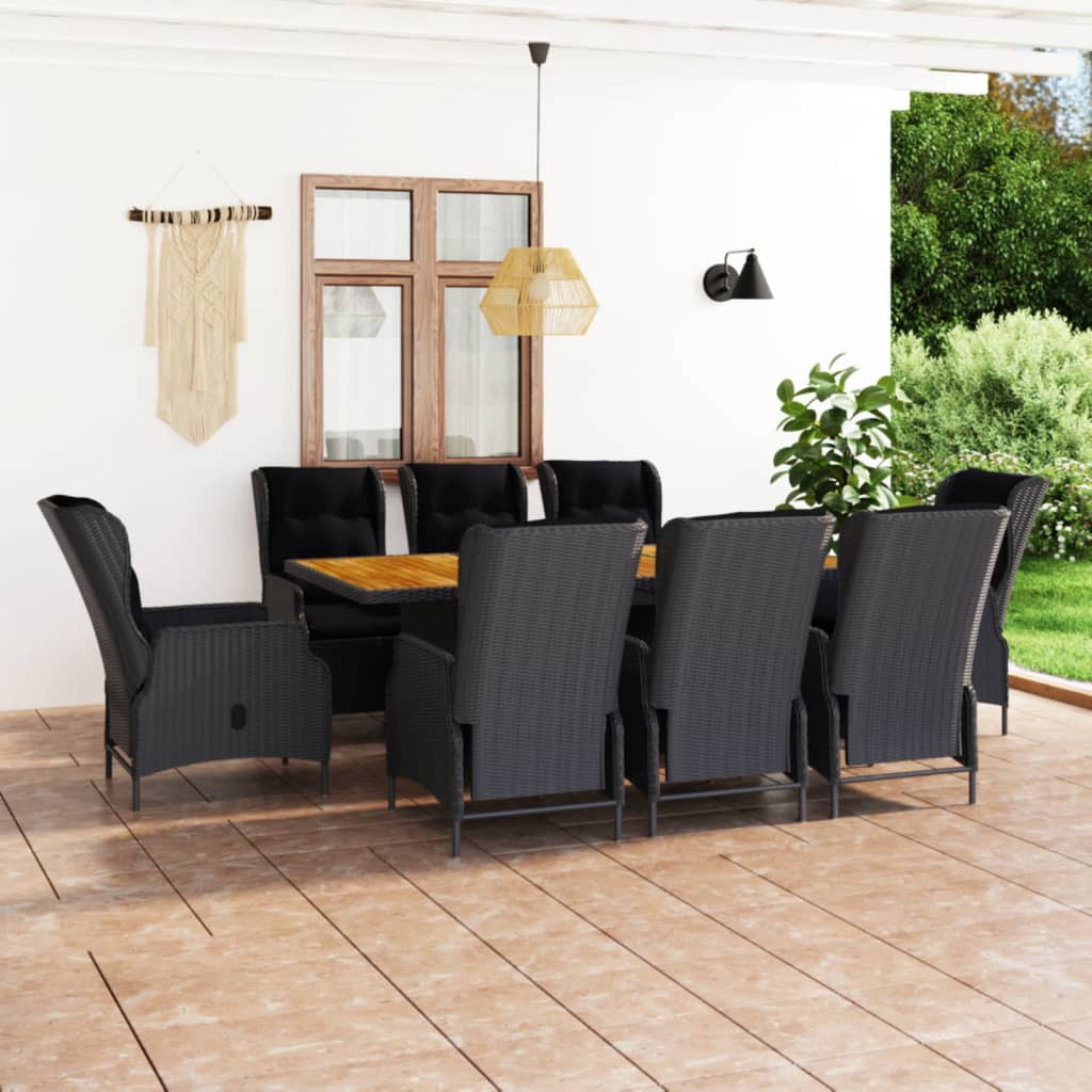 vidaXL Set mobilier de exterior cu perne, 9 piese, gri închis, poliratan