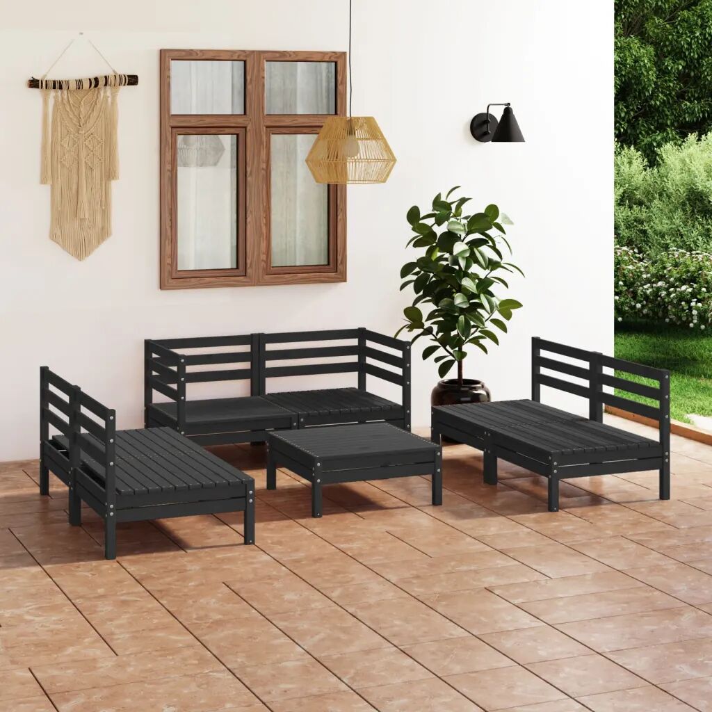 vidaXL Set mobilier de grădină, 7 piese, negru, lemn masiv de pin