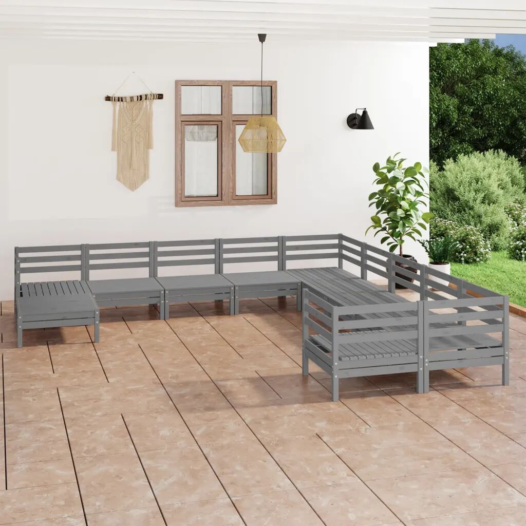 vidaXL Set mobilier de grădină, 11 piese, gri, lemn masiv de pin