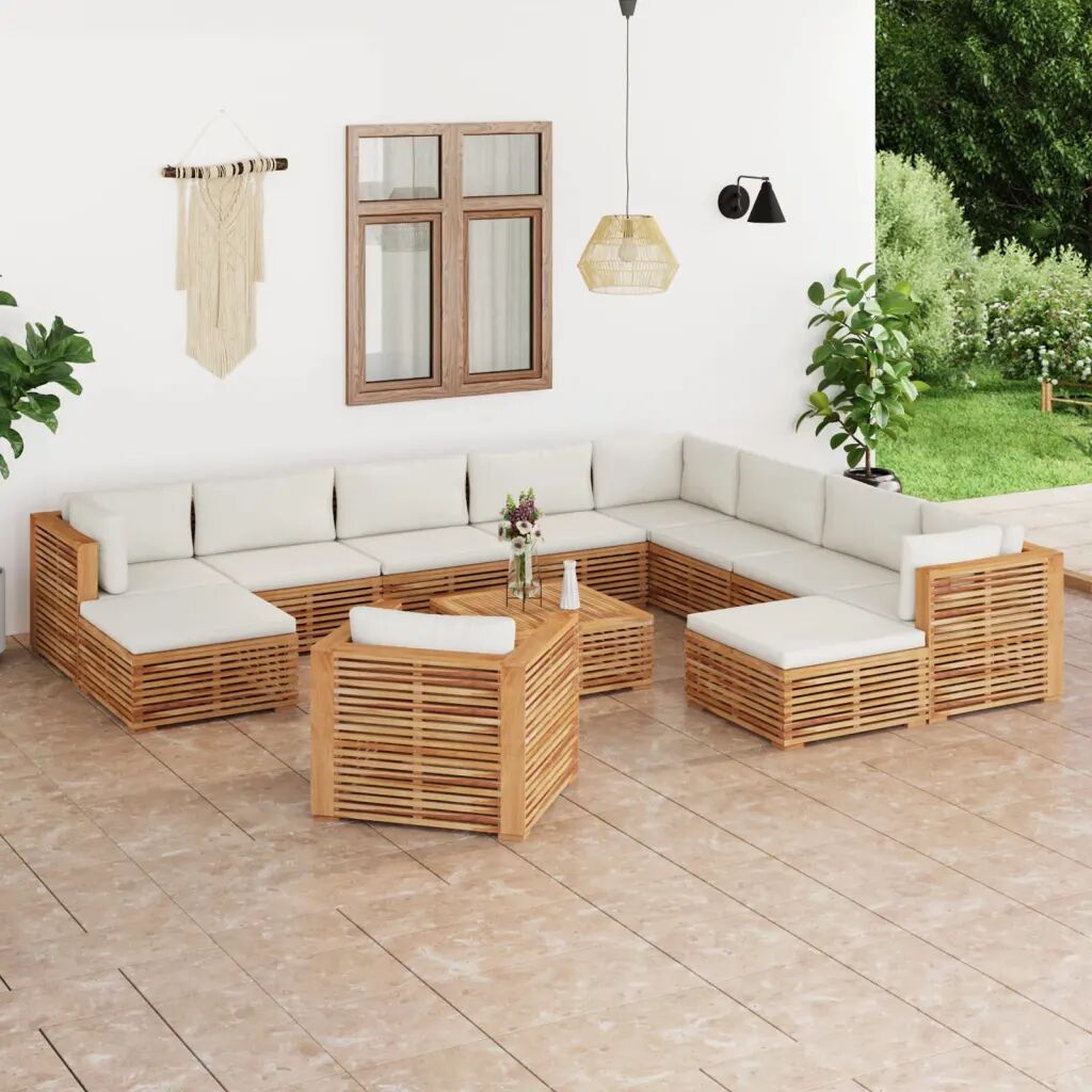 vidaXL Set mobilier de grădină cu perne crem, 12 piese, lemn masiv tec