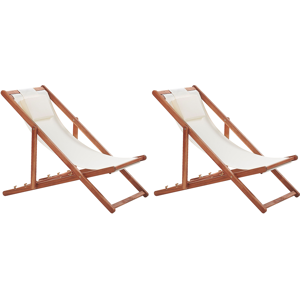 Beliani Set med 2 Fällbara Solstolar Mörkt Akaciaträ med Off-White 2 Ersättningstyger med Trendigt Mönster Hammock Hopfällbar Solsäng