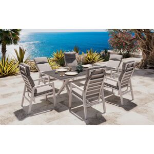 Atleve Jamaica Matgrupp - Bord 210 Cm Och 6 Reclinerstolar I Vit Aluminium