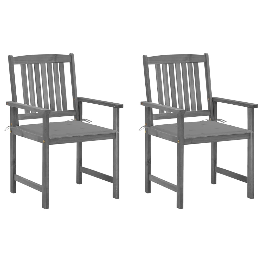 vidaXL Režisérske stoličky s podložkami 2 ks sivé akáciový masív