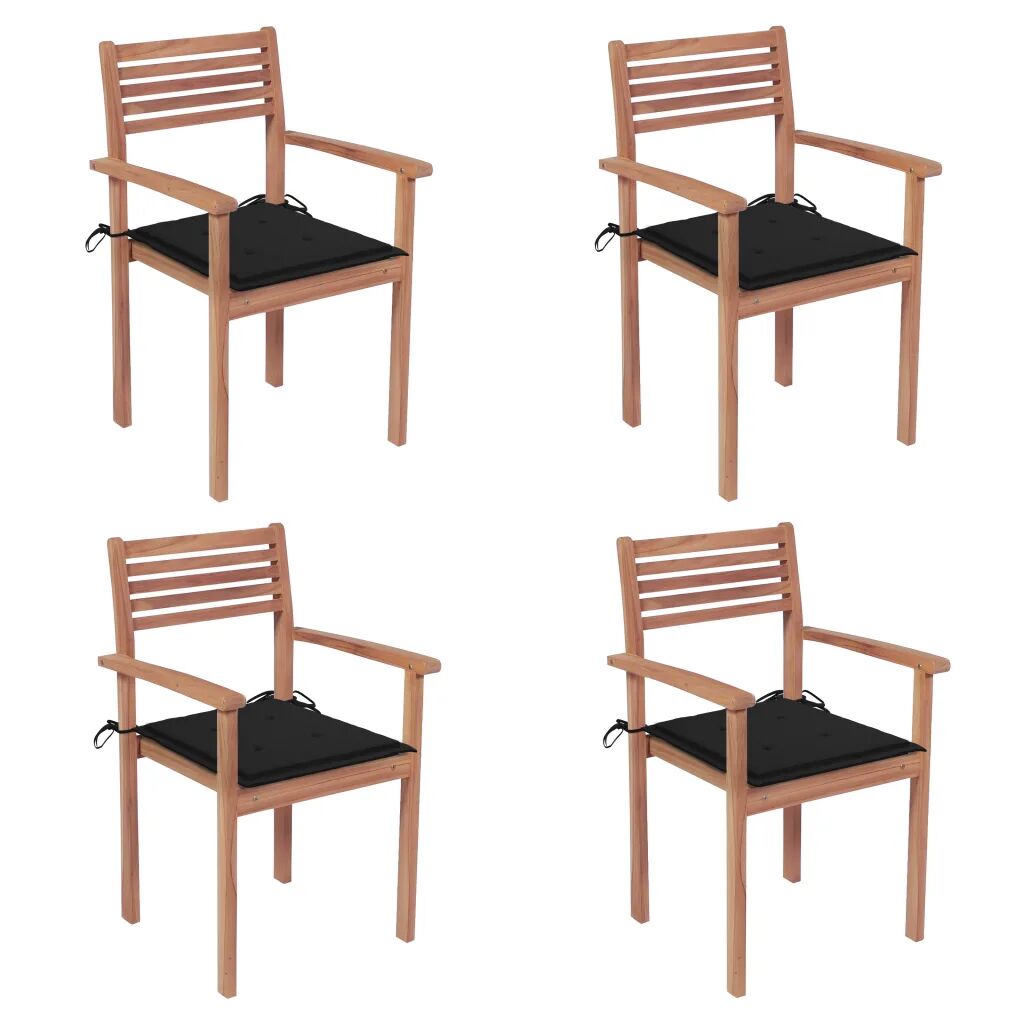 vidaXL Záhradné stoličky 4 ks čierne podložky teakový masív