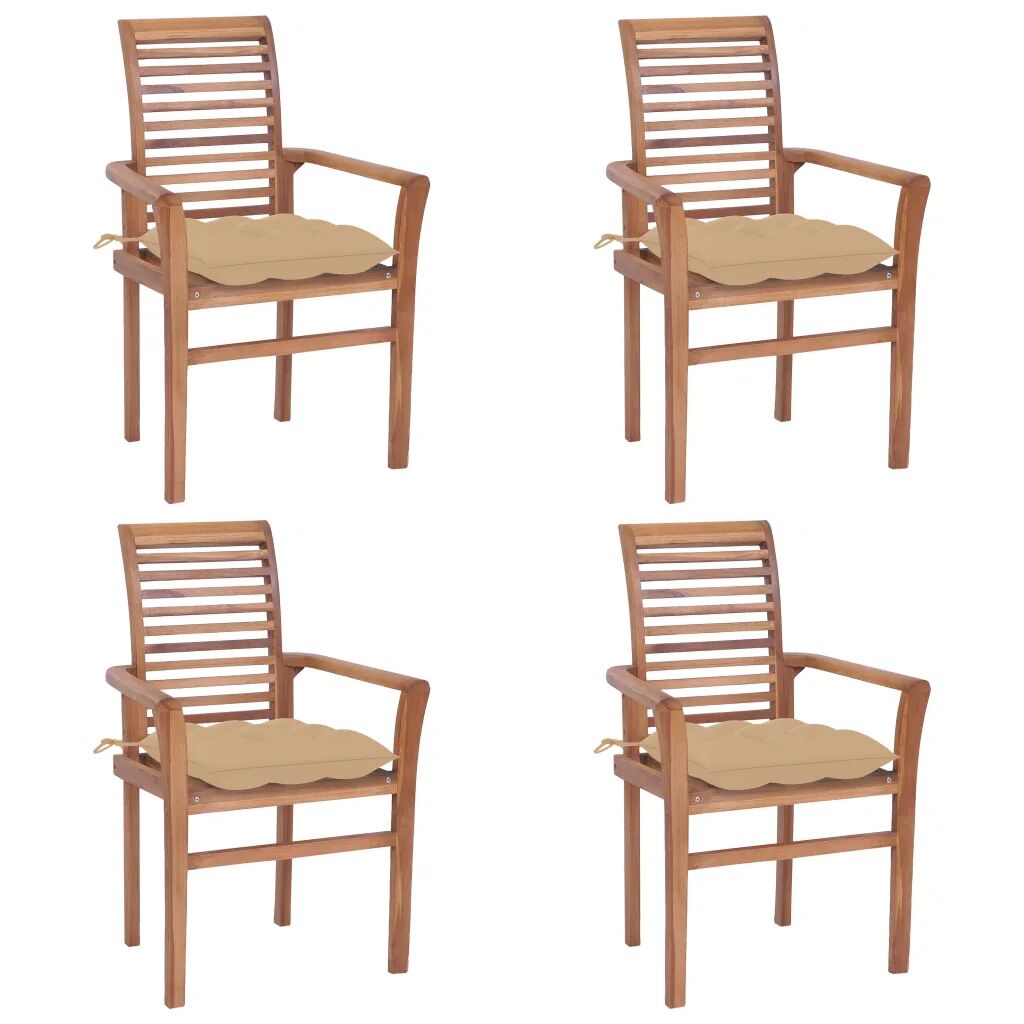 vidaXL Jedálenské stoličky 4 ks béžové podložky tíkový masív