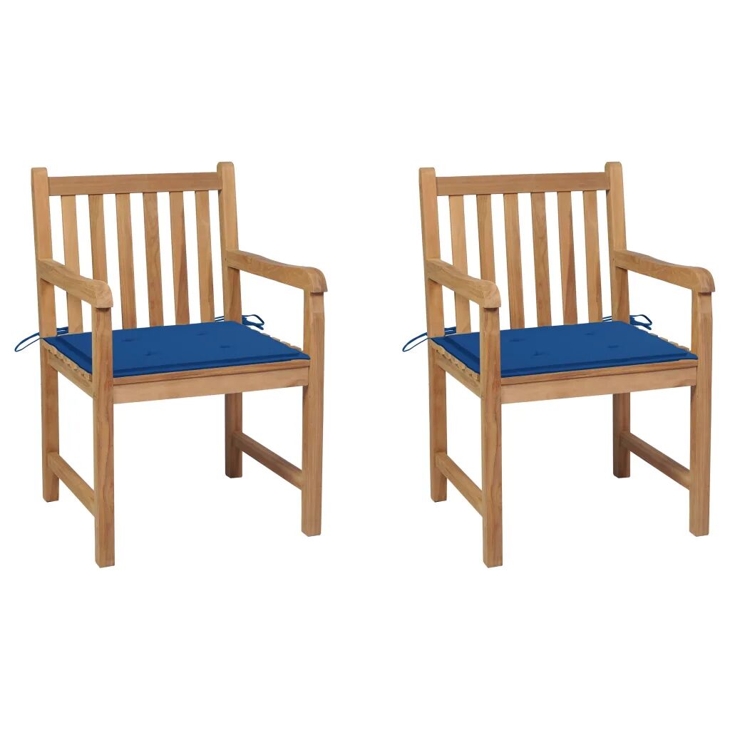 vidaXL Záhradné stoličky 2 ks kráľovsky-modré podložky teakový masív