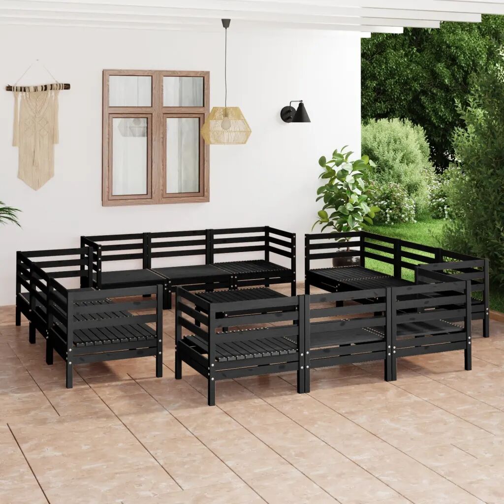 vidaXL 13-dielna záhradná sedacia súprava čierna borovicový masív