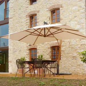 Freeport Park Javier Outdoor Umbrella with Lateral Pole and Rectangular Canopy 300x400   Made of Kotò and Iroko Wood brown 300.0 H x 300.0 W x 400.0 D cm