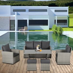 Rosalind Wheeler Erhard 5 Seater Rattan Sofa Set gray 81.0 H x 159.0 W x 72.0 D cm