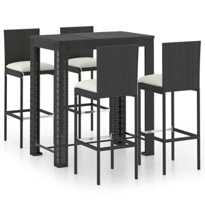 Ebern Designs 5 Piece Garden Bar Set With Cushions Poly Rattan Black black/gray 110.5 H x 100.0 W x 60.5 D cm
