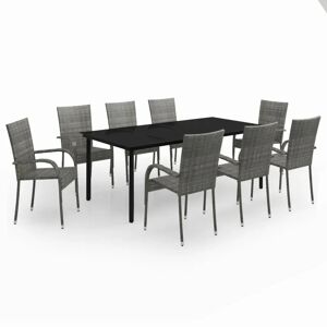 Rosalind Wheeler 9 Piece Garden Dining Set, 1 Table, 8 Chair black 200.0 W x 100.0 D cm