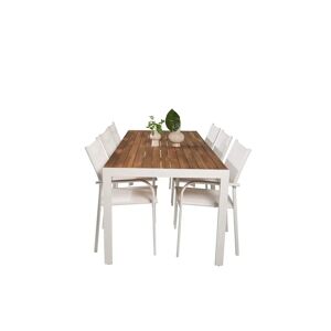 Dakota Fields Hyeon 6 Seater Dining Set brown/white 76.0 H x 200.0 W x 100.0 D cm