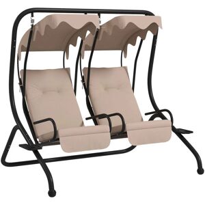 Outsunny Canopy Swing 2 Separate Relax Chairs w/ Handrails, Cup Holders Beige