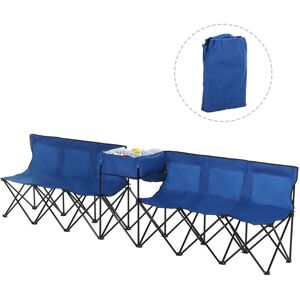 6 Seat Camping Bench Folding Portable Outdoor with Cooler Bag Black Blue - Blue - Outsunny