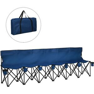 6 Seat Folding Bench Multi Deck Chair Cup Holder Camping Steel Black Blue - Blue - Outsunny