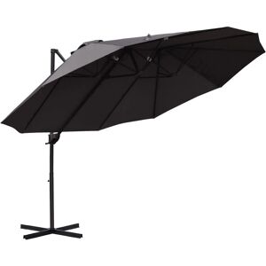 Outsunny - Double Canopy Offset Parasol Umbrella Garden Shade Steel Canopy Grey - Grey