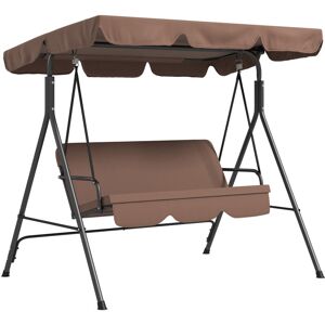 Outdoor Metal Hammock Swing Chair 3-Seater Patio Bench Garden Brown - Brown - Outsunny