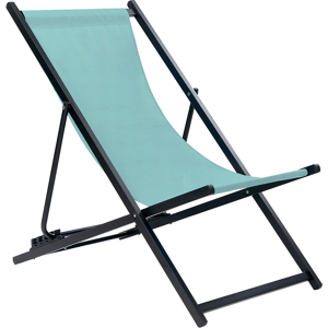 Beliani Folding Deck Chair Turquoise Black Textilene Sling Seat Beach Chair Adjustable Backrest Patio Recliner Material:Aluminium Size:95-100x79-94x60