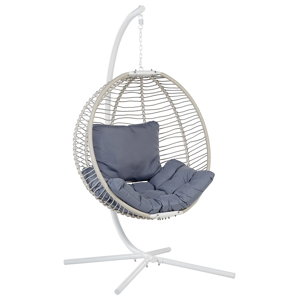 Beliani Swing Egg Chair White Rope Metal Stand Soft Sitting Cushion Boho Rustic Living Room Terrace Material:Polyester Size:98x197x100