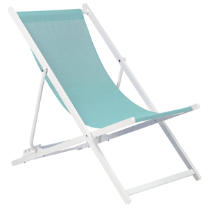 Beliani Folding Deck Chair Turquoise White Textilene Sling Seat Beach Chair Adjustable Backrest Patio Recliner Material:Aluminium Size:95-100x79-94x60