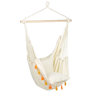 Beliani Hanging Hammock Chair Beige Cotton and Polyester Swing Seat Indoor Outdoor Boho Style Material:Cotton Size:55x125x96