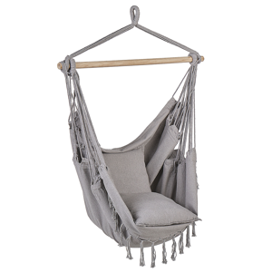 Beliani Hanging Hammock Chair Light Grey Cotton and Polyester Swing Seat Indoor Outdoor Boho Style Material:Cotton Size:55x125x95