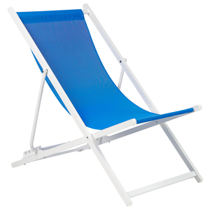 Beliani Folding Deck Chair Black Blue Textilene Sling Seat Beach Chair Adjustable Backrest Patio Recliner Material:Aluminium Size:95-100x79-94x60