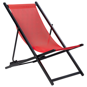 Beliani Folding Deck Chair Red Textilene Sling Seat Beach Chair Adjustable Backrest Patio Recliner Material:Aluminium Size:95-100x79-94x60