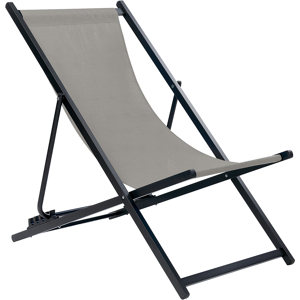 Beliani Folding Deck Chair Grey Textilene Sling Seat Beach Chair Adjustable Backrest Patio Recliner Material:Aluminium Size:95-100x79-94x60