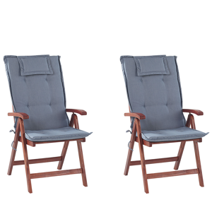 Beliani Set of 2 Garden Chairs Acacia Wood Blue Cushion Adjustable Foldable Outdoor Country Rustic Style Material:Acacia Wood Size:69x105x54