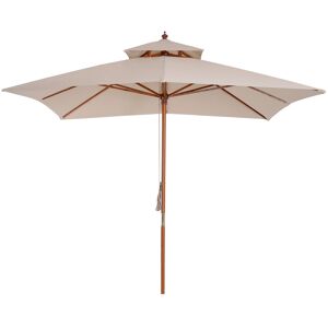 Outsunny Beige Parasol Patio 3x3M Double Tier Garden Sun Umbrella Sunshade Outdoor Wood Wooden Canopy Tier