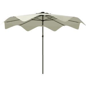 Outsunny Solar Patio Umbrella with LED and Tilt, Outdoor Market Table Umbrella Parasol with Crank, 3 x 3 (m), Cream White