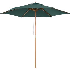 Outsunny 2.5m Wooden Garden Patio Parasol, Dark Green, UV Protective Outdoor Umbrella with Easy Pulley System