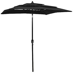 vidaXL Garden Parasol - Three-Tier Outdoor Umbrella with Aluminium Pole and UV-Protective Polyester Canopy - Black - 200 x 200 x 240 cm