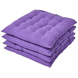 HOMESCAPES Purple Seat Pads for Dining Chair, Set of 4 100% Cotton Chair Pads with Straps, 40x40 cm