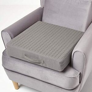 HOMESCAPES Grey Quilted Armchair Booster Cushion with Removable Cover 50 cm Square 10cm Deep Firm Orthopaedic Foam Cushion Seat Pad with Soft 100% Cotton Washable Cover