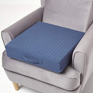 HOMESCAPES Navy Blue Quilted Armchair Booster Cushion with Removable Cover 50 cm Square 10cm Deep Firm Orthopaedic Foam Cushion Seat Pad with Soft 100% Cotton Washable Cover