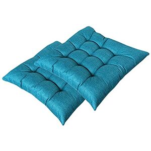 FANSU Chair Cushions with Ties Set of 2, Seat Pads Linen Chair Seat Pads Cushion Tatami Thick Padded Booster Chair Cushion for Home Floor Patio Garden or Office (Peacock Blue,40x40x8cm)