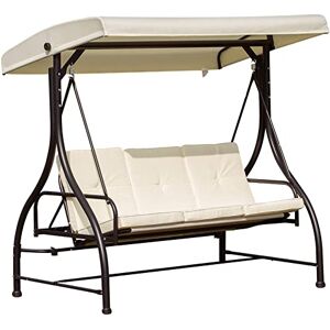 Outsunny 3 Seater Canopy Swing Chair Garden Swing Seat Bed Porch Hammock Heavy Duty 2 in 1 Garden Bench Lounger Bed with Metal Frame - Cream White